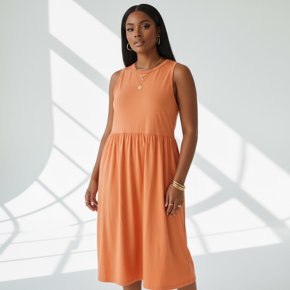 Classic J Crew Women’s Super Soft Sleeveless sherbet Orange Pull On midi Dress